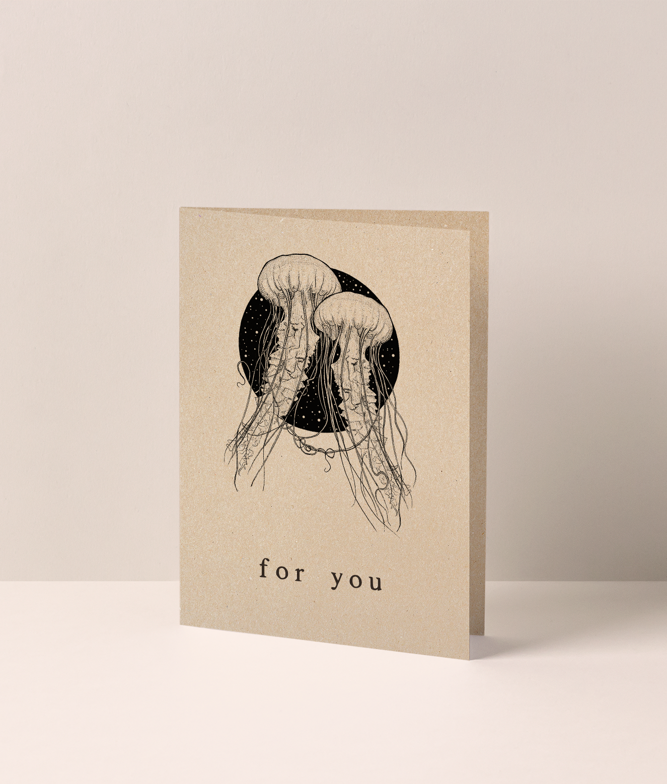 Greeting card with jellyfish illustration and 'for you' text