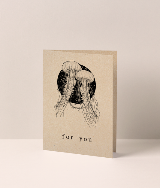 Greeting card with jellyfish illustration and 'for you' text