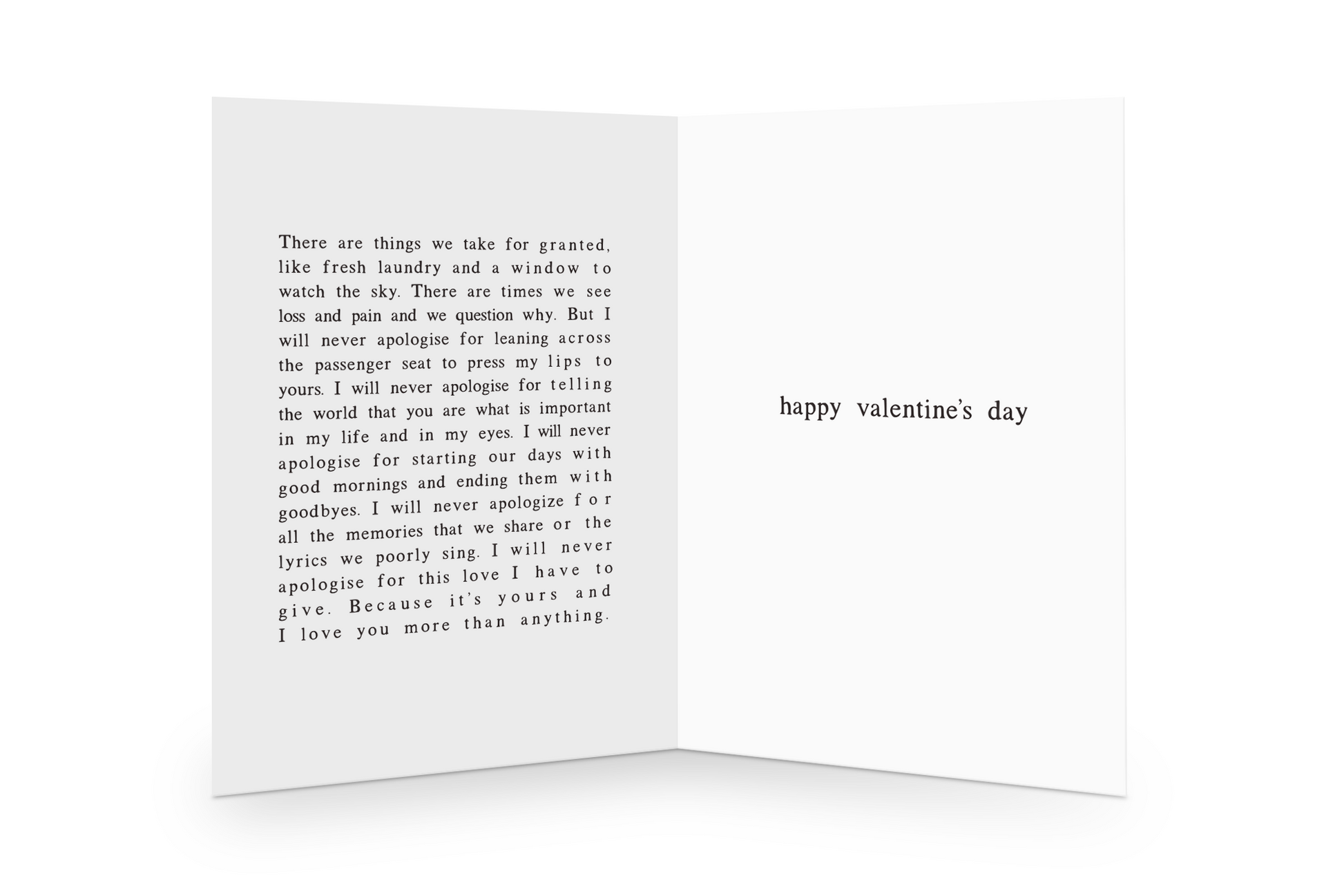Valentine's Day card with a poem message on a white background