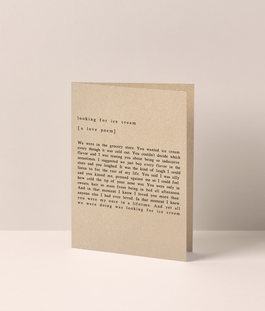 ICE CREAM LOVE POEM Kraft Greeting Card by best-selling LGBTQ+ Australian Author, Courtney Peppernell.
