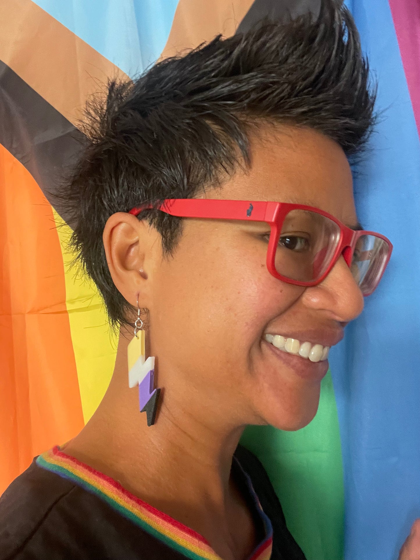 Non-Binary Lightning Bolt Eco 3D Drop Earrings