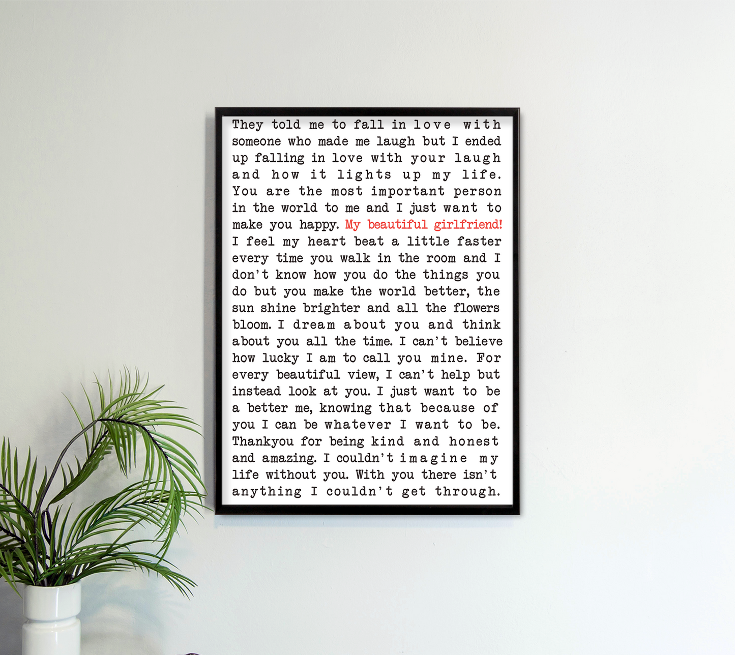 BEAUTIFUL GIRLFRIEND POEM Art Print