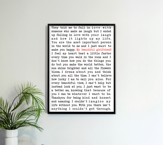 BEAUTIFUL GIRLFRIEND POEM Art Print