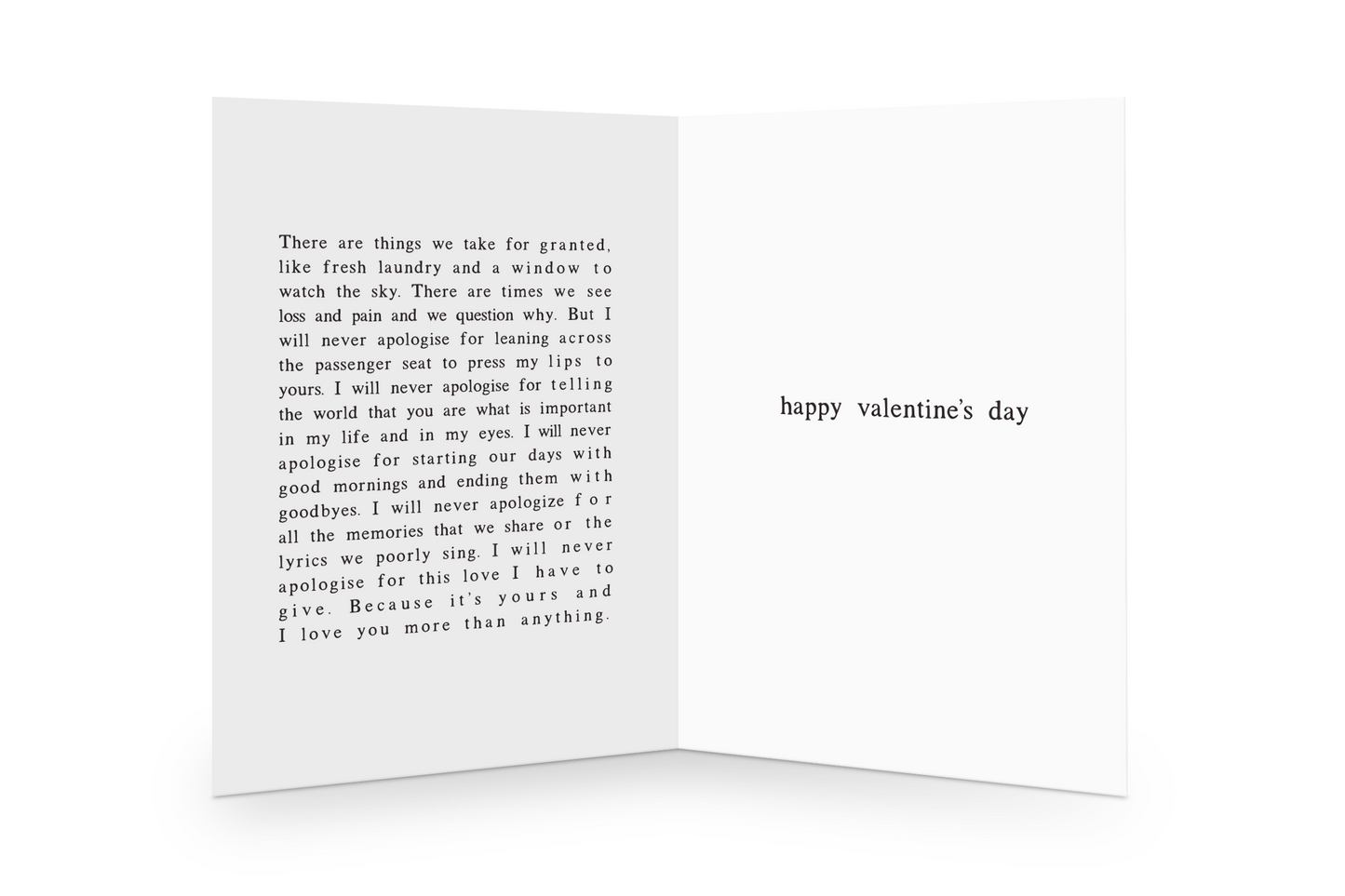 Valentine's Day card with a poem message on a white background