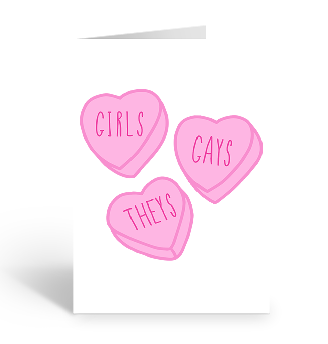 Girls, Gays, Theys Heart Lollies Greeting Card