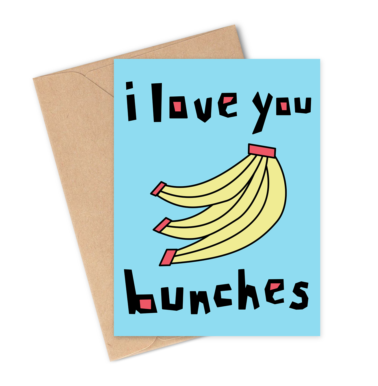 I love you bunches greeting card with bananas and blue background 