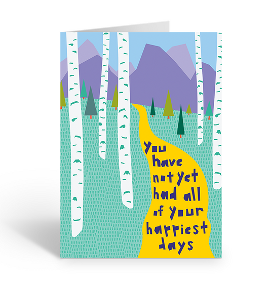 Greeting card with a forest design and motivational quote on a white background