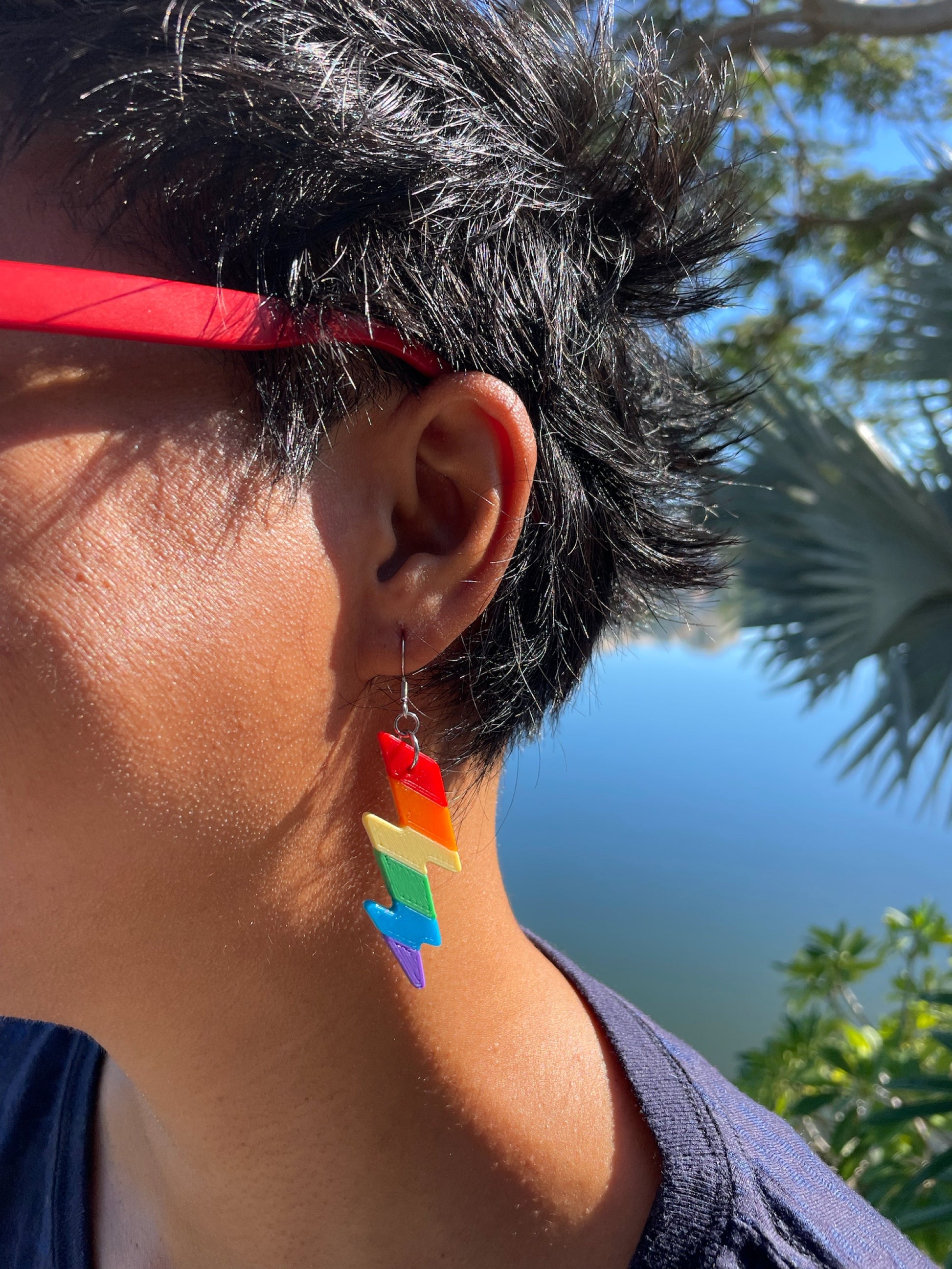 Rainbow Pride Lightning 3D Drop Earrings