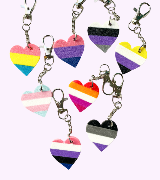 3D Pride Heart Key Chains - Pansexual, Bisexual, Asexual, Non-Binary, Genderfluid, Trans, Lesbian, Demisexual