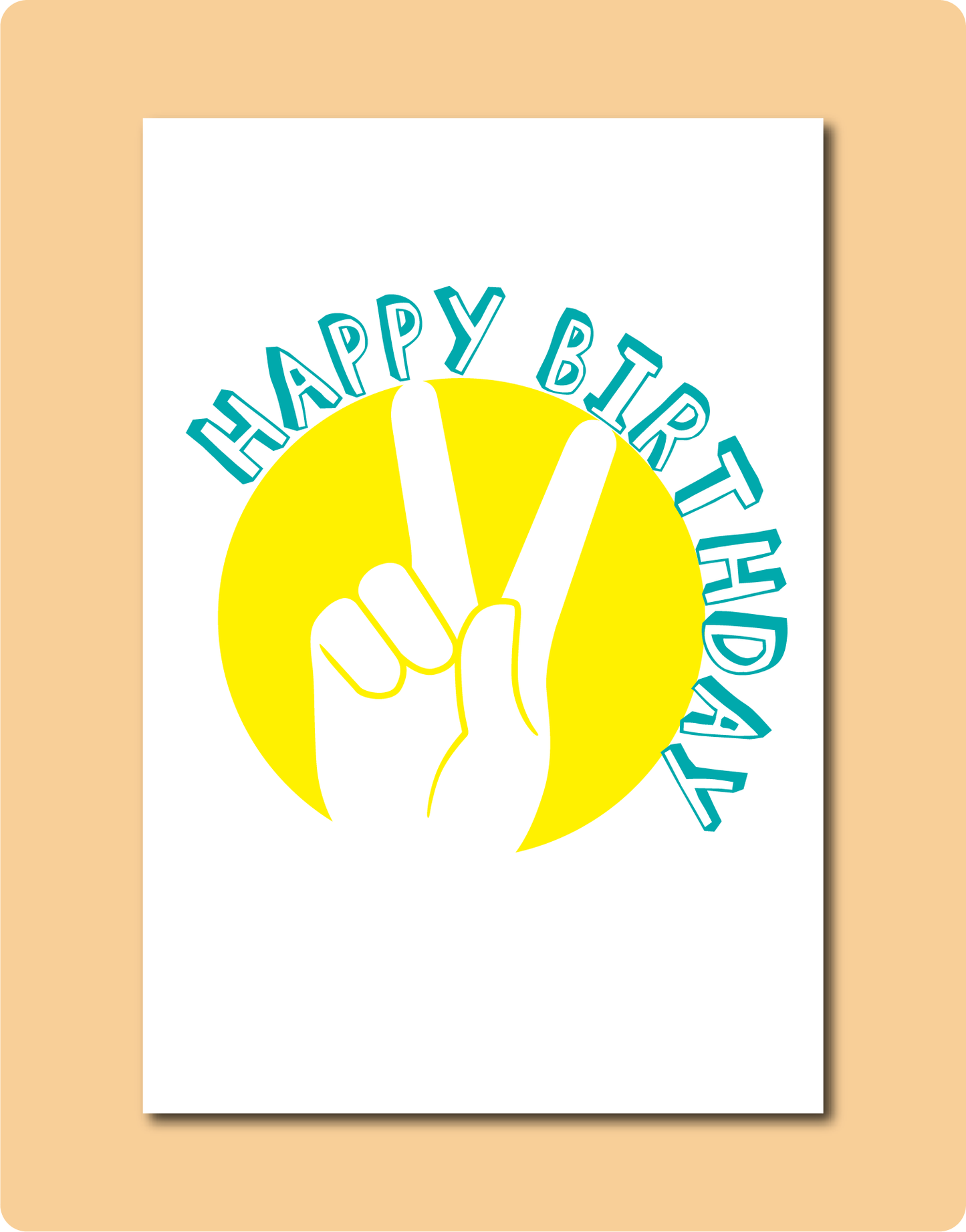 Happy Birthday Peace Sign on Yellow and Turquoise font around sun surf Australia Greeting Card