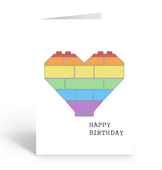 Rainbow brick heart happy birthday greeting card