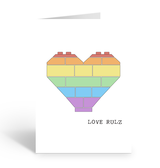 Rainbow Brick Heart Love Rulz Greeting Card