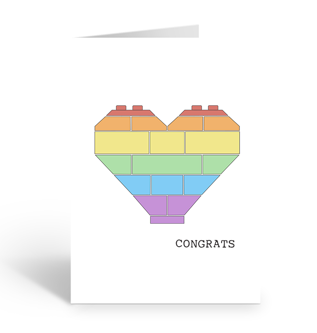 Rainbow brick heart congrats greeting card