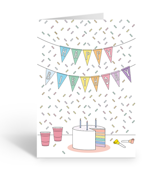 Rainbow Cake Happy Birthday Greeting Card