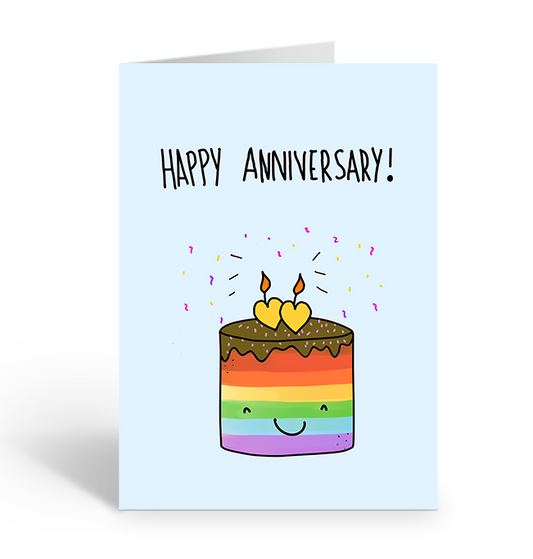Happy Anniversary with Rainbow Smiley Cake Greeting Card