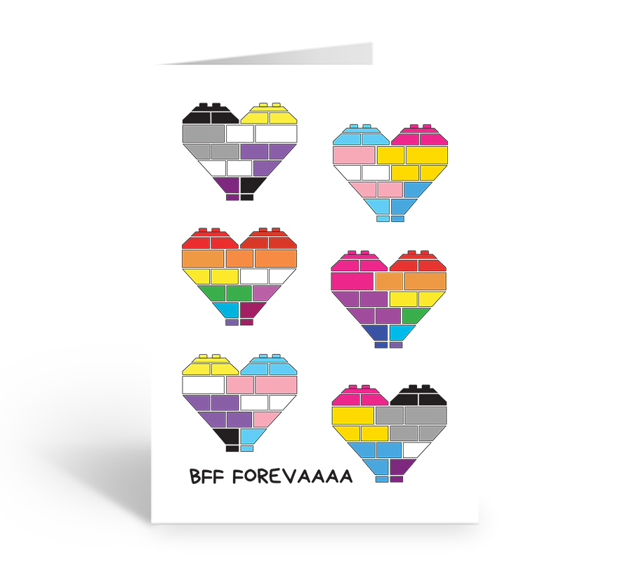 BFF Forevaaaa featuring asexual, non-binary, trans, pans, lesbian, rainbow flag colours card