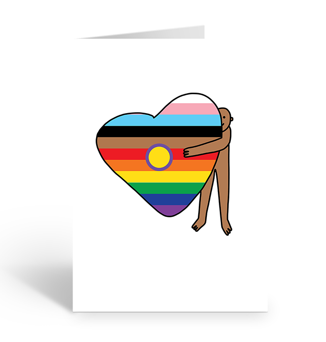 Intersex-Inclusive Pride Heart with POC hug greeting. card