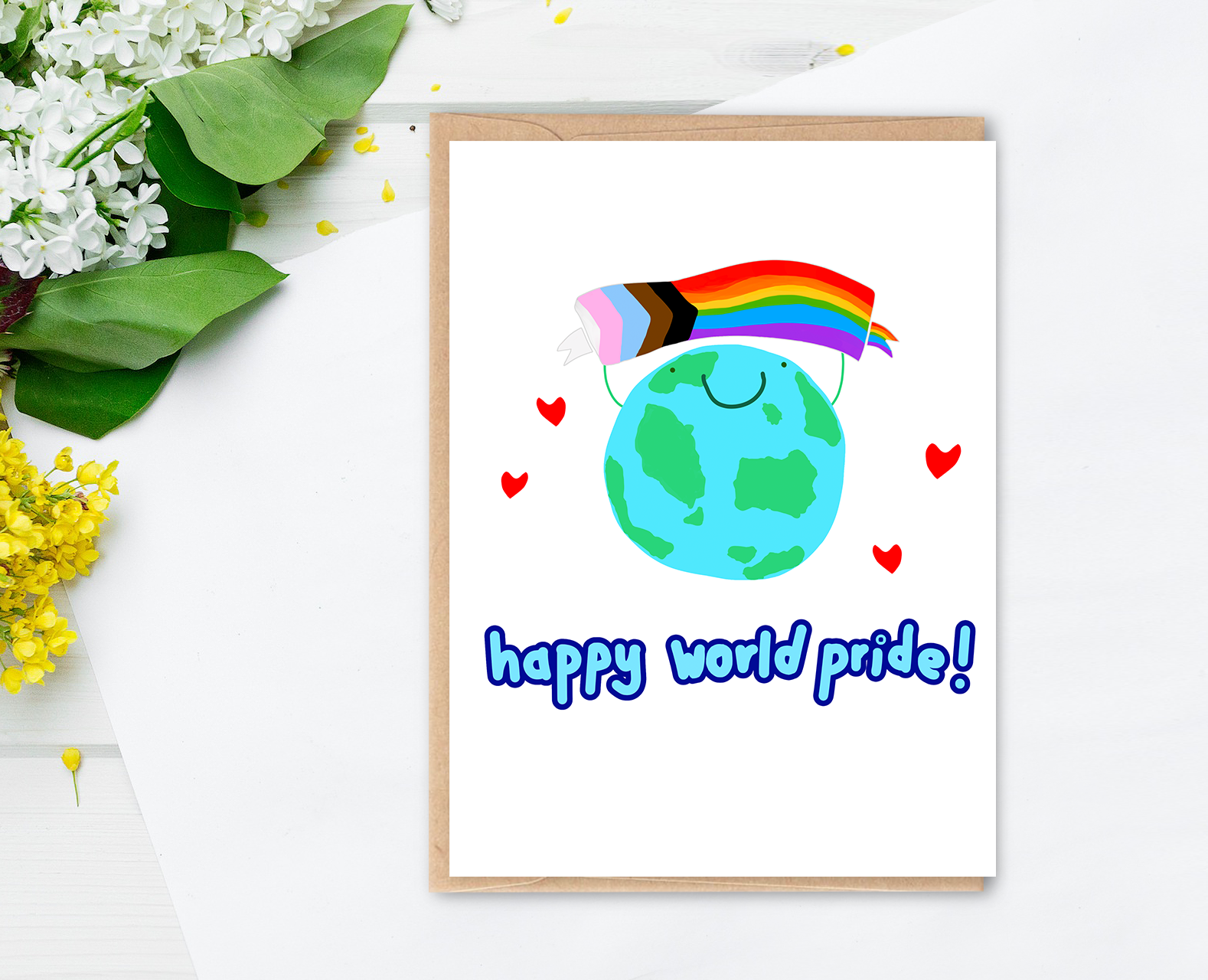 Happy World Progress Pride Greeting Card with envelope