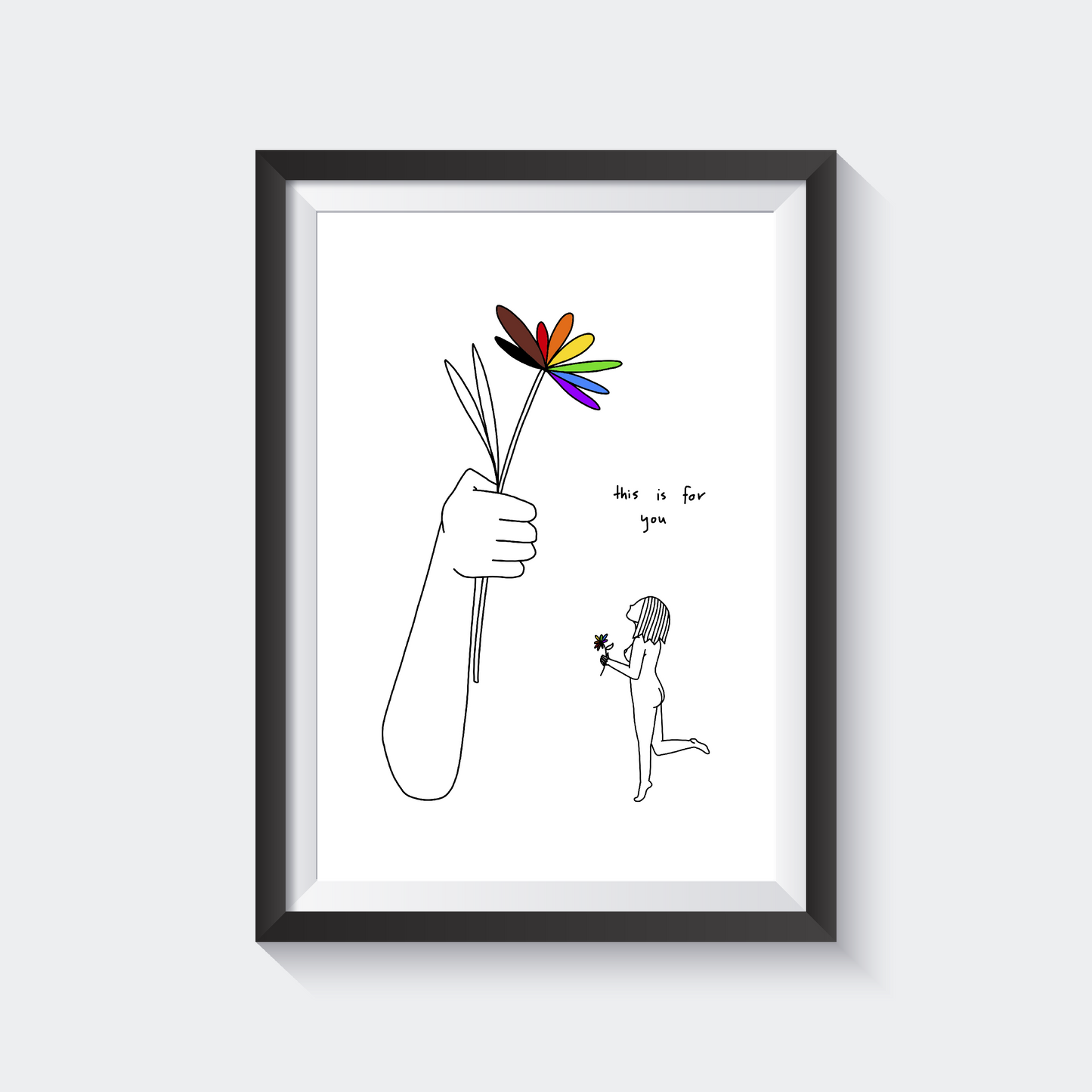 This is for you fine art print featuring two people giving each other a rainbow and people of colour flower 