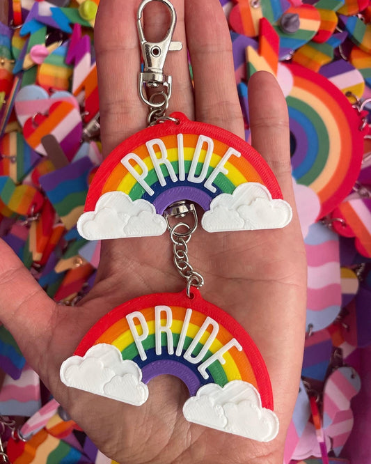 Happy Pride Rainbow Arc with Clouds 3D Printed and Handmade Key Chain